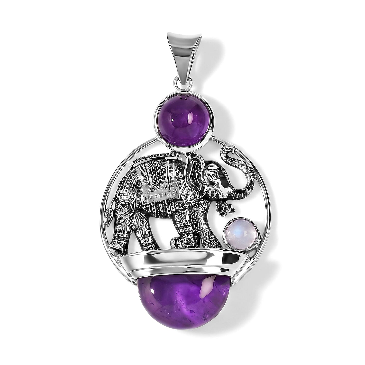 Rainbow Moonstone, African Amethyst Pendant Without Chain in Sterling Silver 16.75 ctw