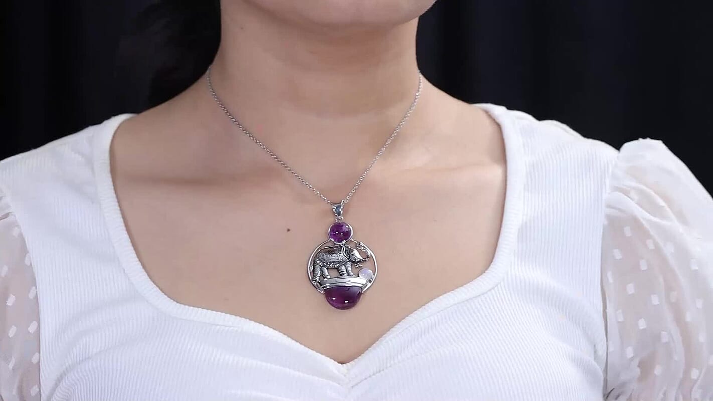 Rainbow Moonstone, African Amethyst Pendant Without Chain in Sterling Silver 16.75 ctw