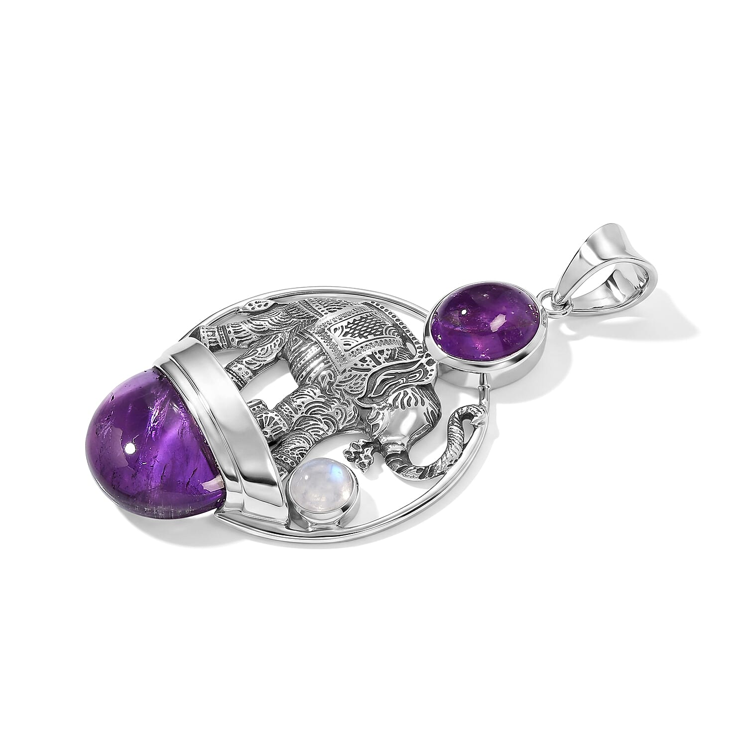 Sajen Silver African Amethyst and Rainbow Moonstone 14.25 ctw Pendant Without Chain in Sterling Silver