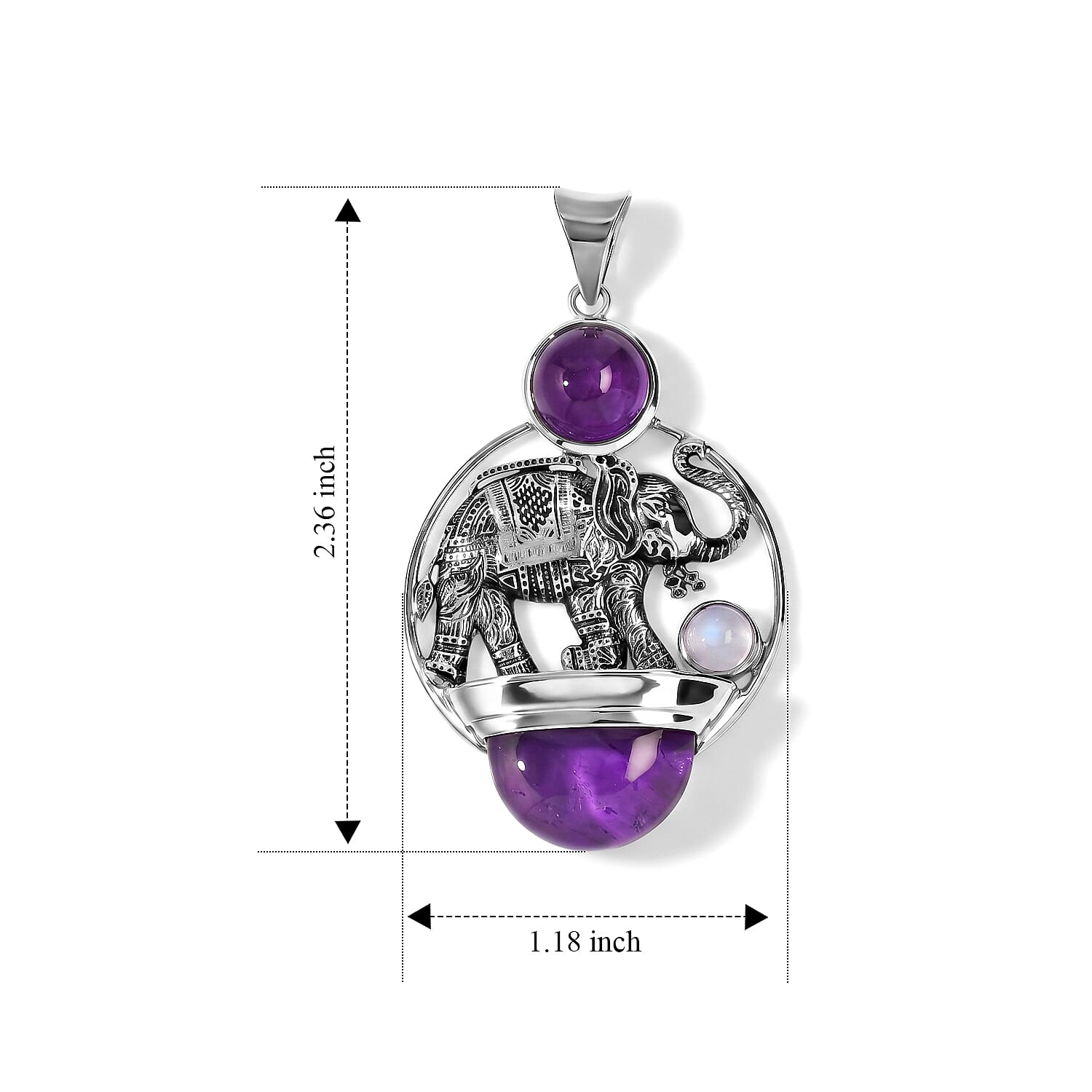 Sajen Silver African Amethyst and Rainbow Moonstone 14.25 ctw Pendant Without Chain in Sterling Silver