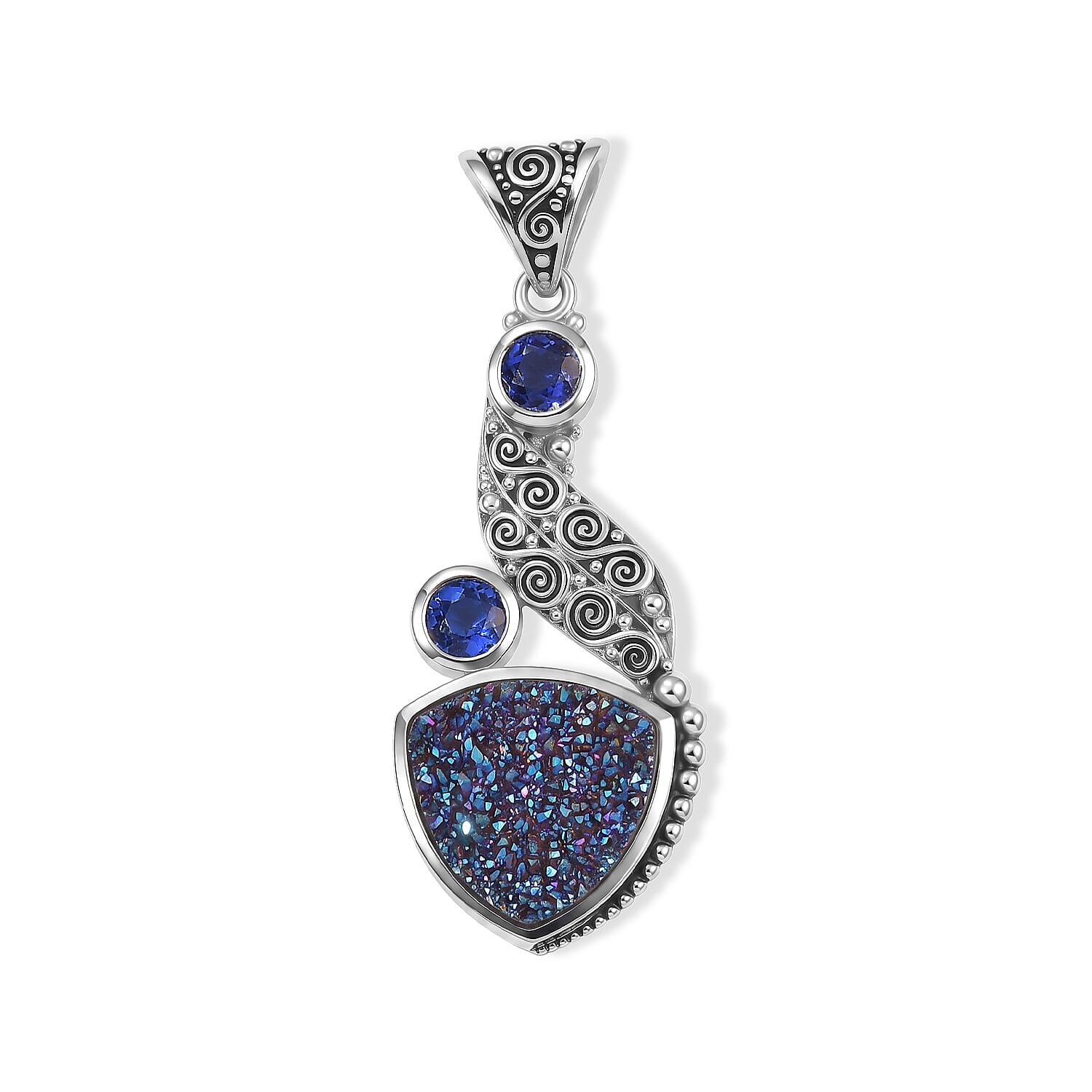 Celestial Swiss Blue Mystic Quartz Pendant Without Chain in Sterling Silver 6.70 ctw