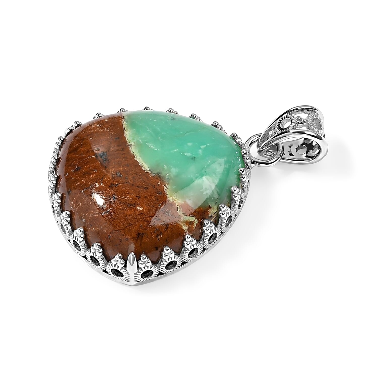 Sajen Silver Natural Chrysoprase Matrix 11.50 ctw Pendant in Sterling Silver