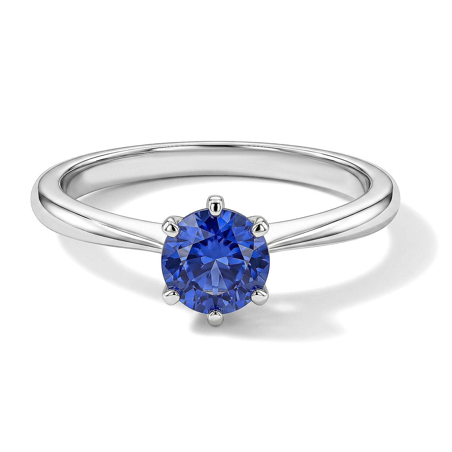 Simulated Blue Diamond Solitaire Ring in Sterling Silver (Size 6.5)