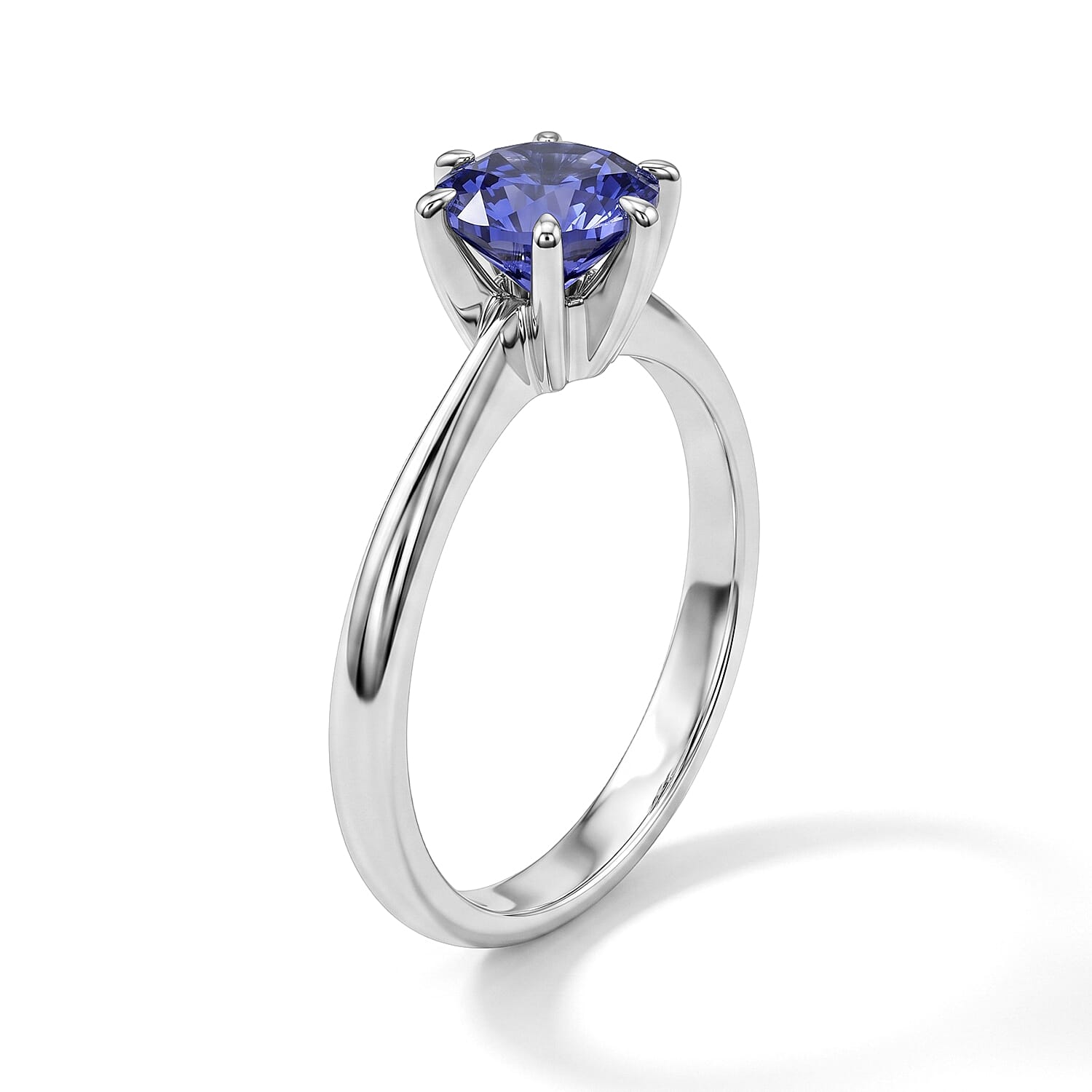 Simulated Blue Diamond Solitaire Ring in Sterling Silver (Size 6.5)
