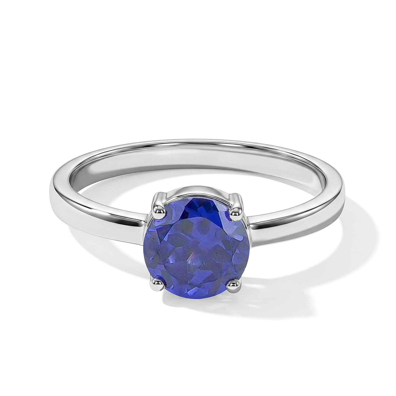 Simulated Blue Diamond Solitaire Ring in Sterling Silver (Size 6.5)