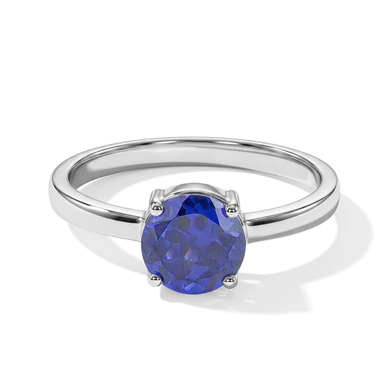 Simulated Blue Diamond Solitaire Ring in Sterling Silver (Size 6.5)