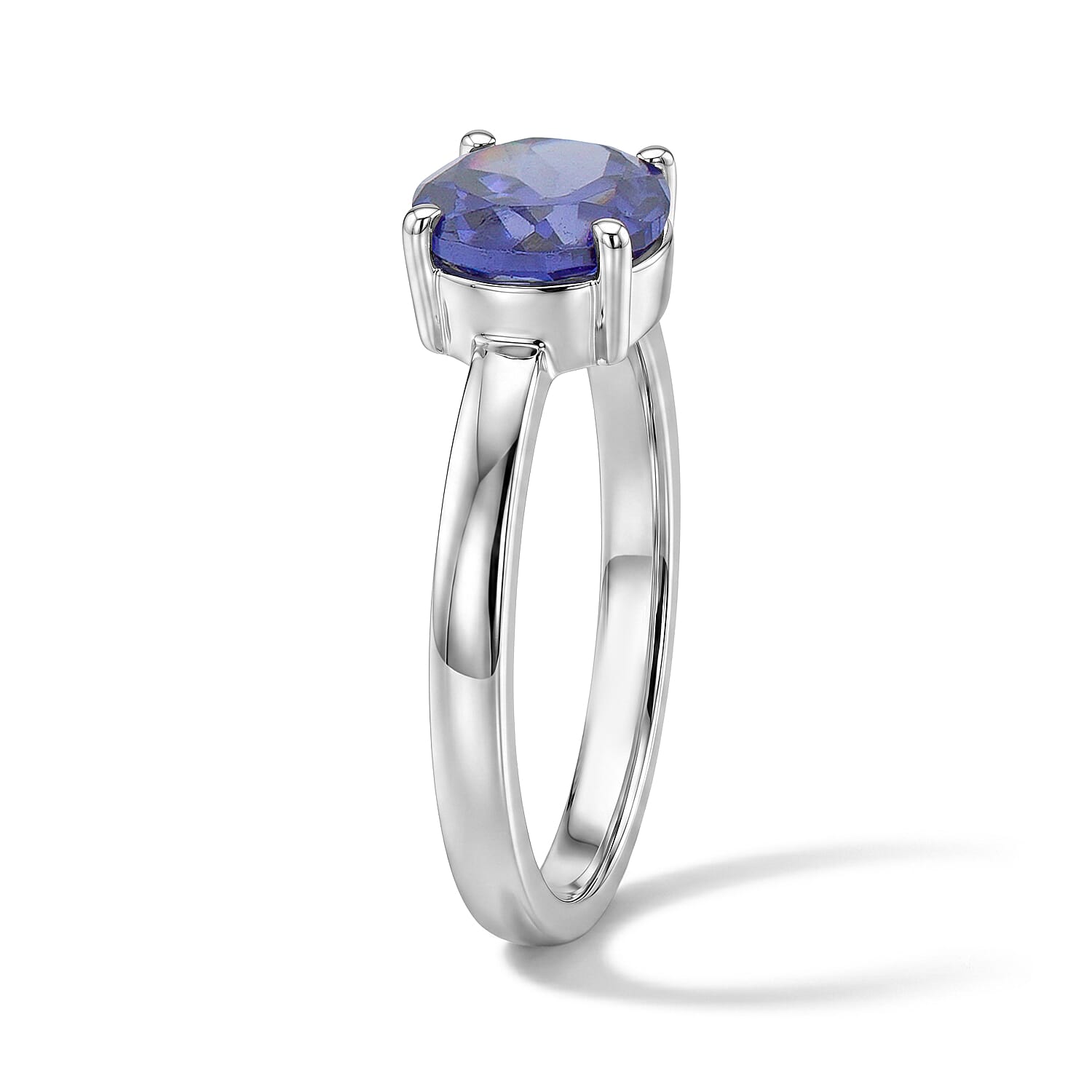 Simulated Blue Diamond Solitaire Ring in Sterling Silver (Size 6.5)