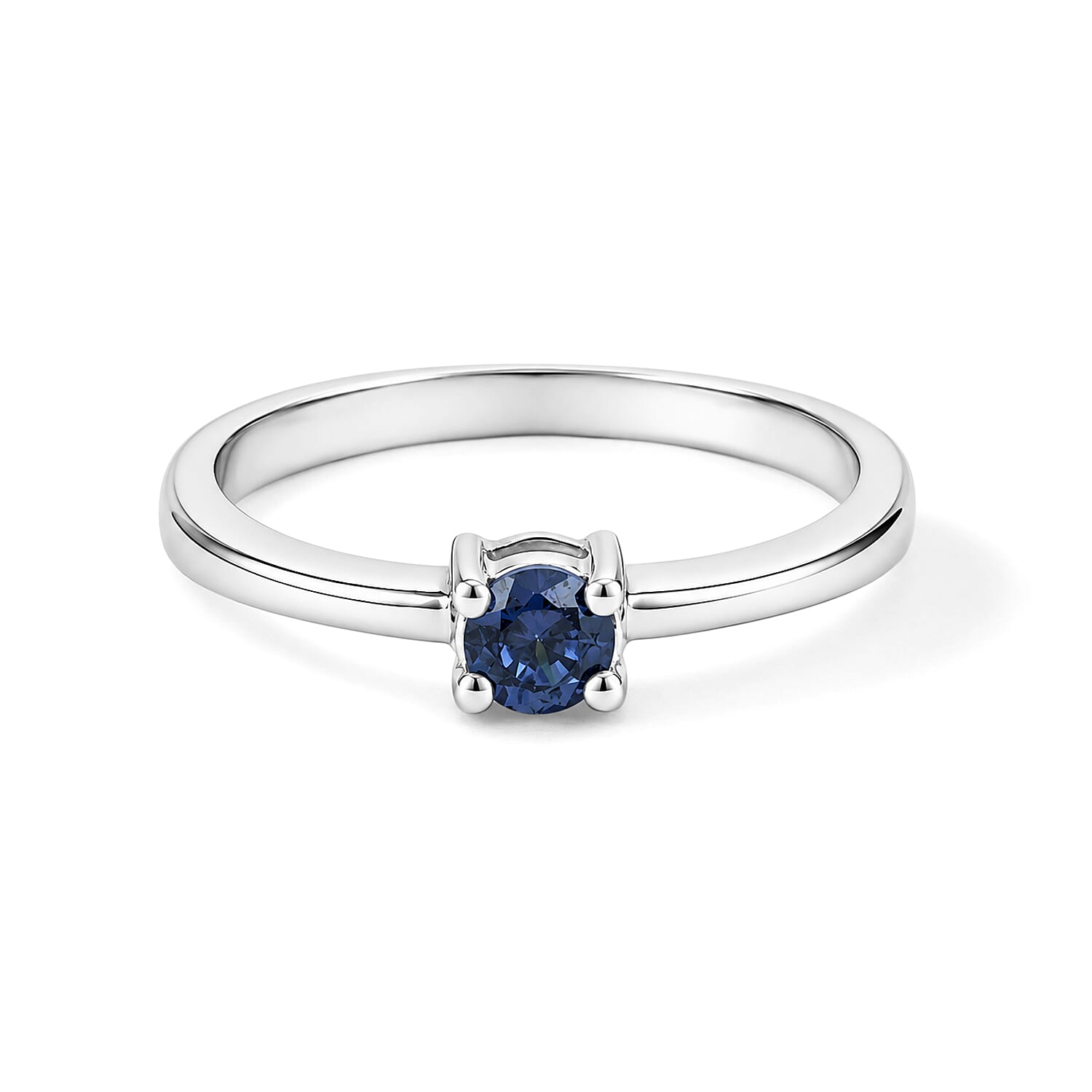 Simulated Blue Diamond Solitaire Ring in Sterling Silver (Size 6.5)