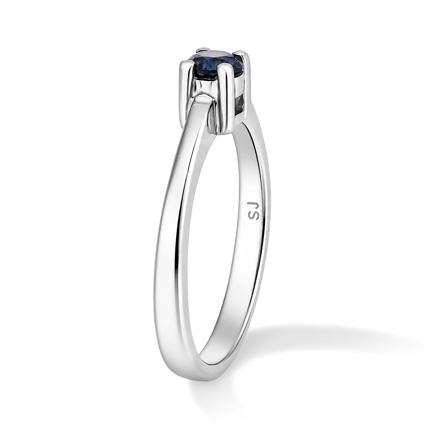 Simulated Blue Diamond Solitaire Ring in Sterling Silver (Size 6.5)