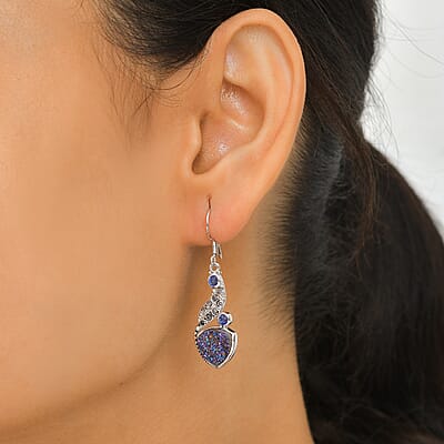 Sajen Silver Blue Sapphire Flat Drusy Quartz and Celestial Swiss Blue Doublet Quartz 9.75 ctw Earrings in Sterling Silver