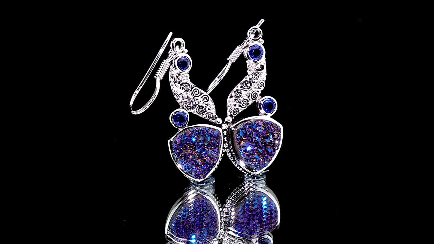Blue Drusy Quartz ,  Celestial Swiss Blue Mystic Quartz  Earring Sterling Silver 9.73 ctw