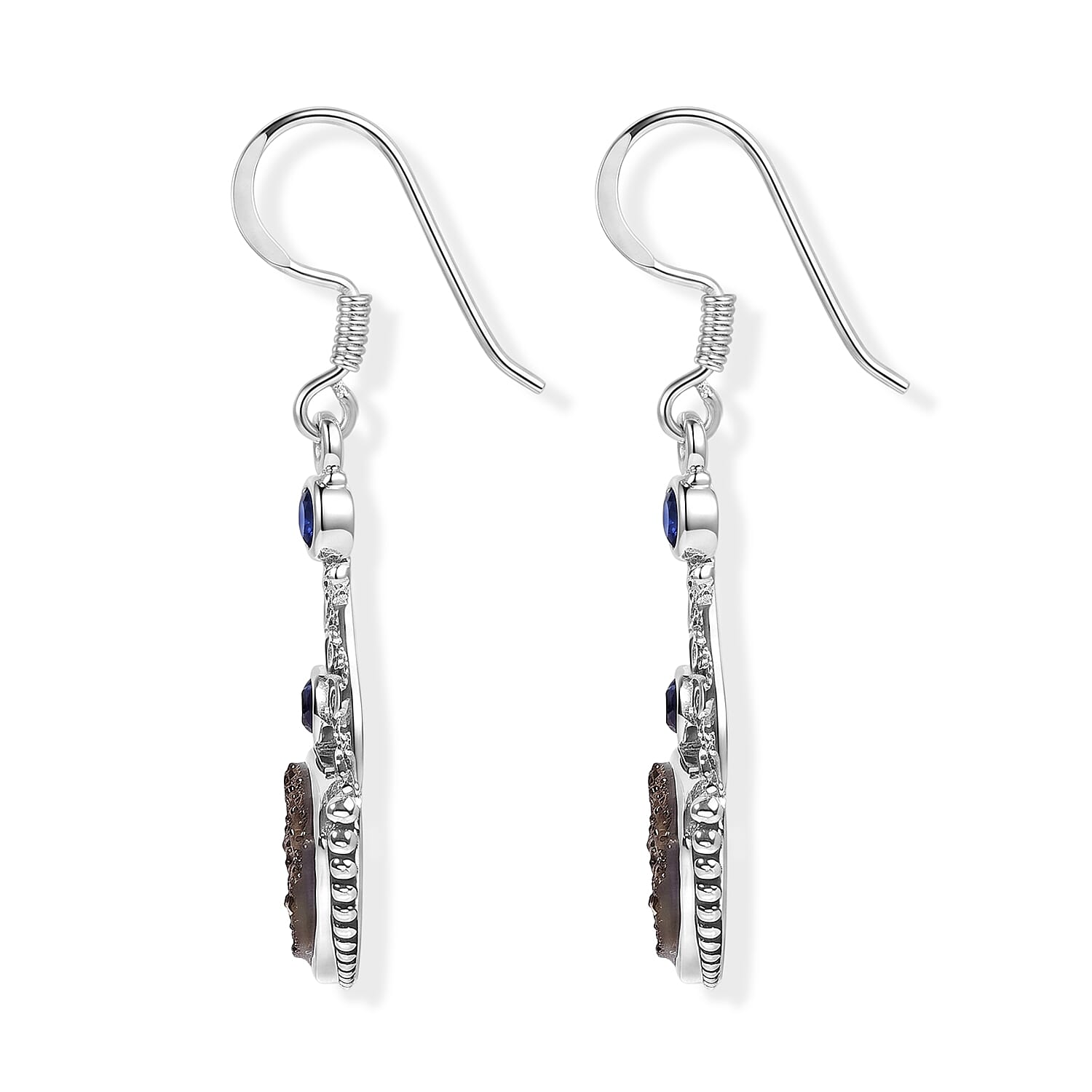 Sajen Silver Blue Sapphire Flat Drusy Quartz and Celestial Swiss Blue Doublet Quartz 9.75 ctw Earrings in Sterling Silver