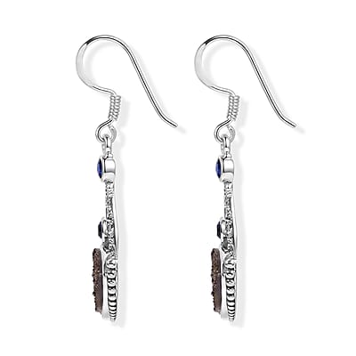 Sajen Silver Blue Sapphire Flat Drusy Quartz and Celestial Swiss Blue Doublet Quartz 9.75 ctw Earrings in Sterling Silver
