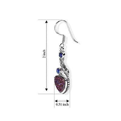 Sajen Silver Blue Sapphire Flat Drusy Quartz and Celestial Swiss Blue Doublet Quartz 9.75 ctw Earrings in Sterling Silver