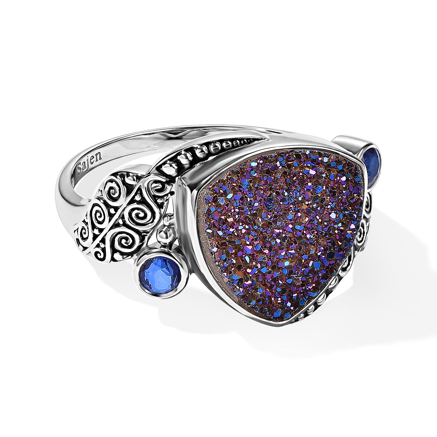 Blue Drusy Quartz   Celestial Swiss Blue Mystic Quartz  Ring Sterling Silver 6.19 ctw