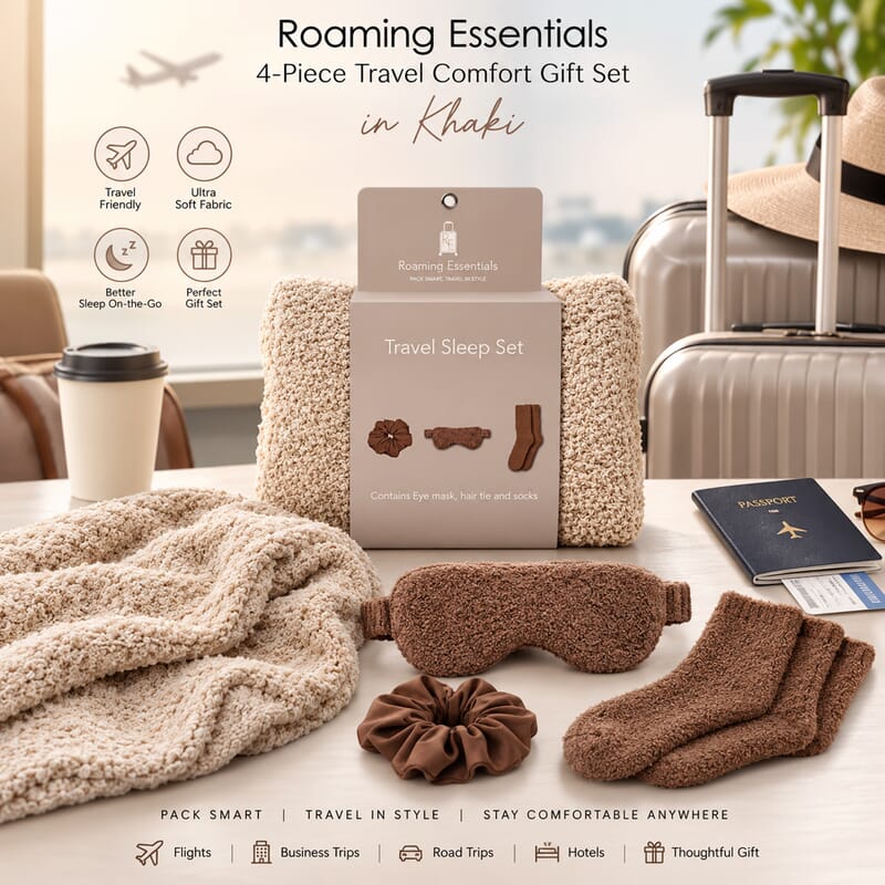 Roaming Essentials 4Pcs Travel Comfort Gift Set in Khaki