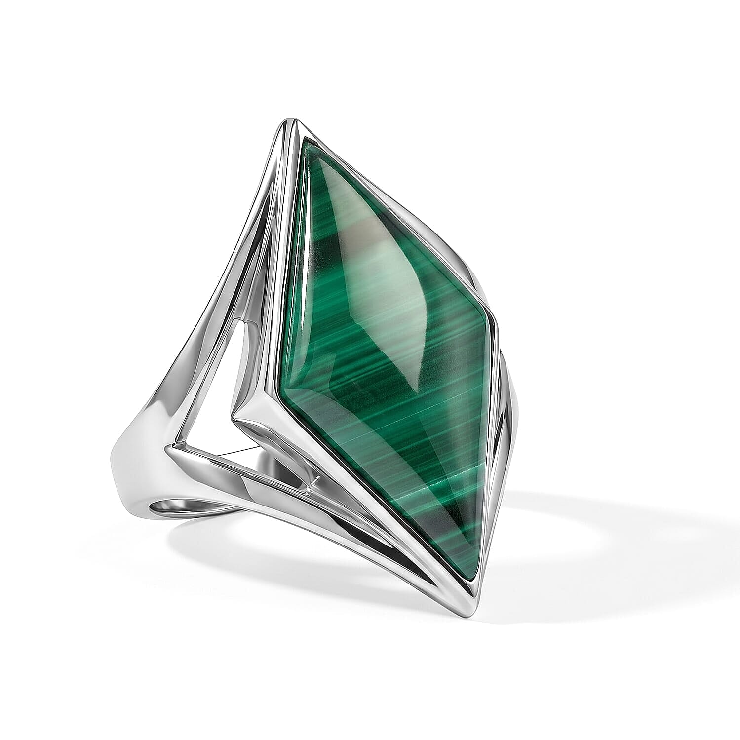 Sajen Silver Natural Malachite Ring in Sterling Silver (Size 5.0) 6.35 ctw