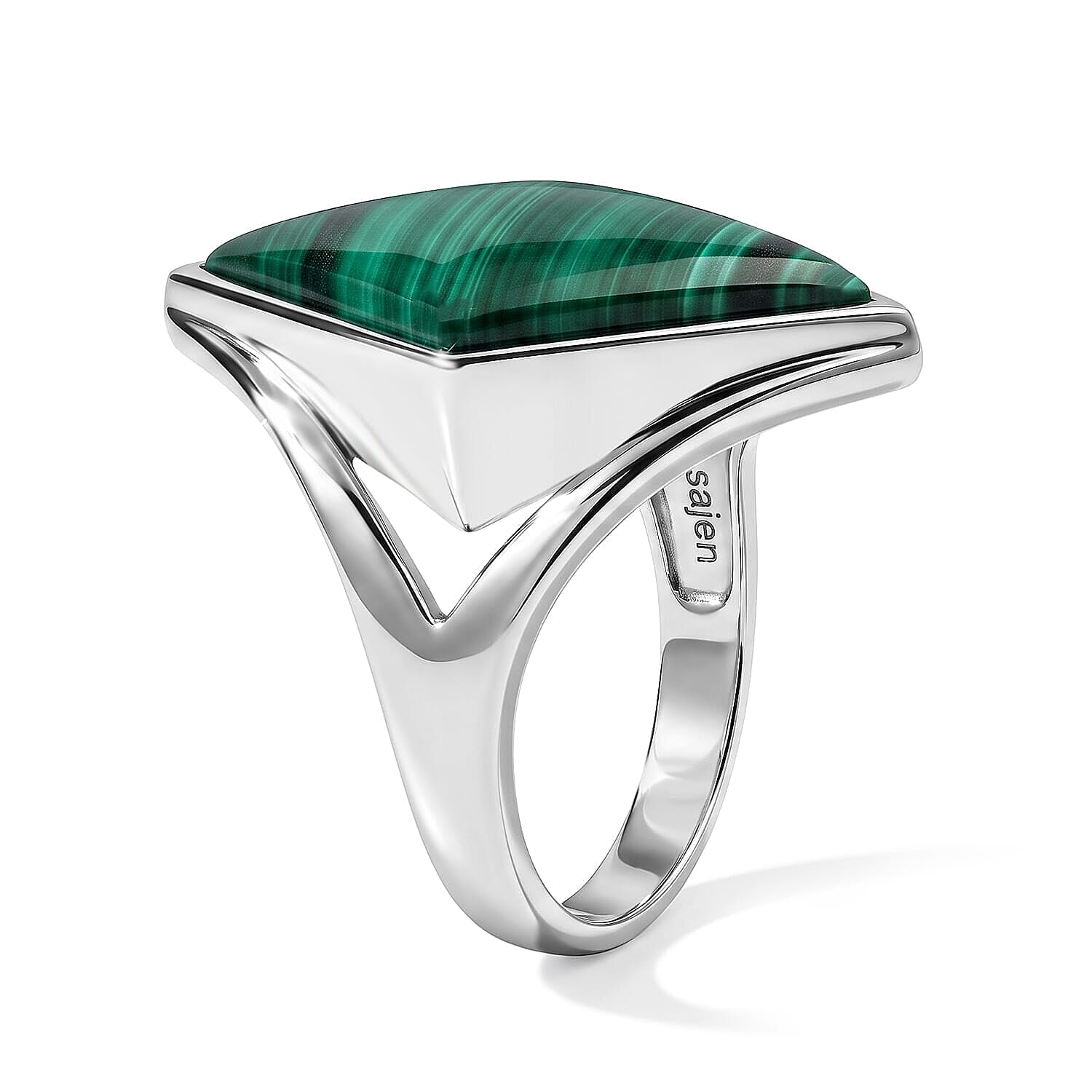 Sajen Silver Natural Malachite Ring in Sterling Silver (Size 5.0) 6.35 ctw