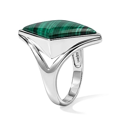 Sajen Silver Natural Malachite Ring in Sterling Silver (Size 5.0) 6.35 ctw