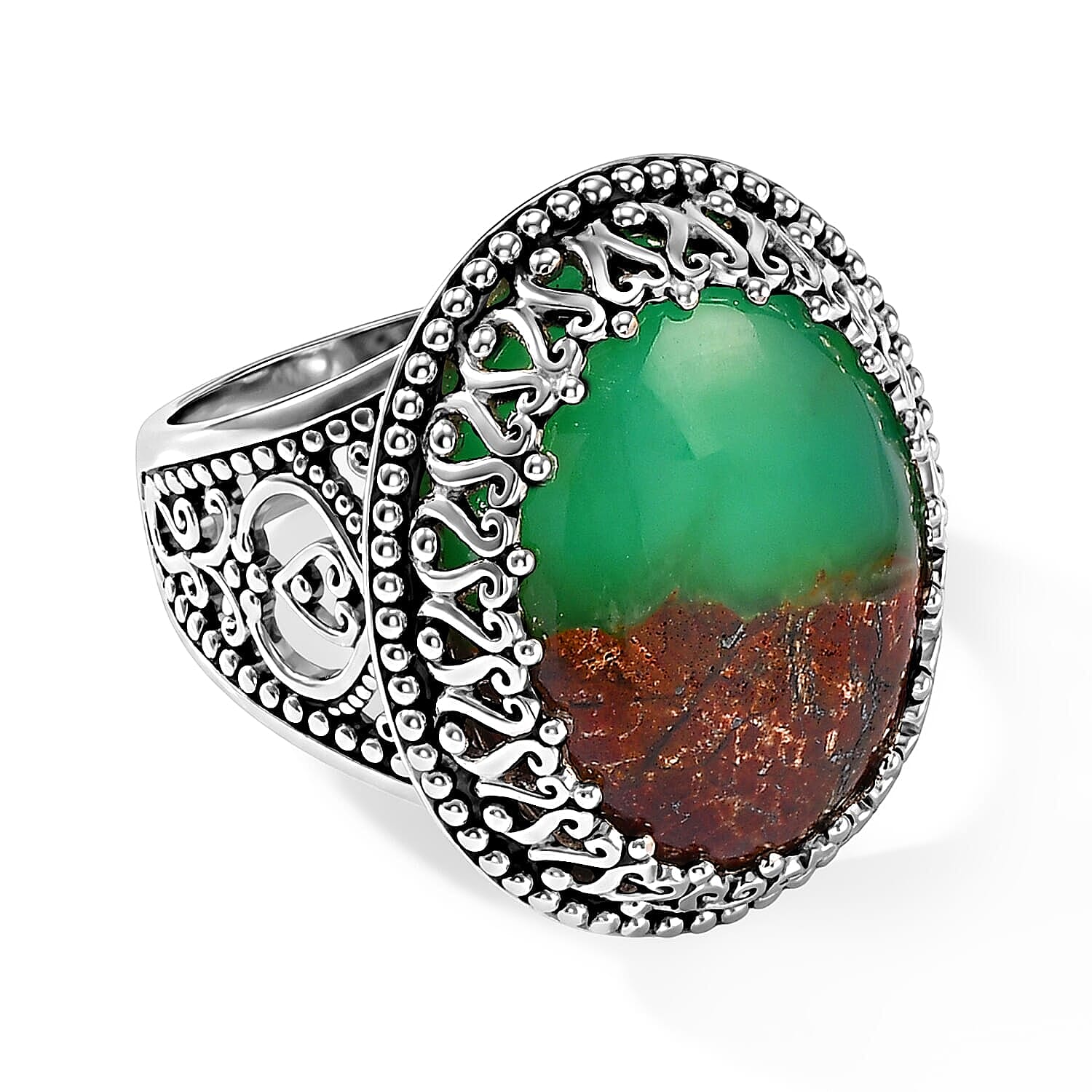 Sajen Silver Natural Chrysoprase Matrix 10.00 ctw Ring in Sterling Silver (Size  5.0)