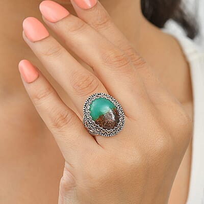 Sajen Silver Natural Chrysoprase Matrix 10.00 ctw Ring in Sterling Silver (Size  5.0)