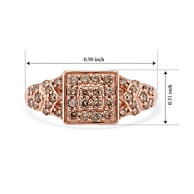 Natural Champagne Diamond 0.50 ctw Ring in 14K Rose Gold Over Sterling Silver (Size 5.0)