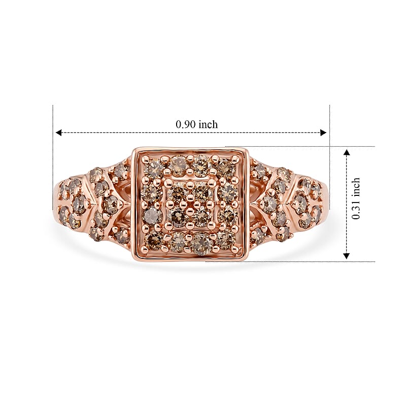 Natural Champagne Diamond 0.50 ctw Ring in 14K Rose Gold Over Sterling Silver (Size 5.0)