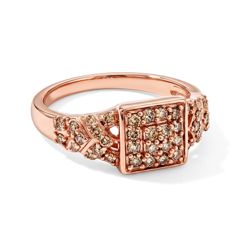 Natural Champagne Diamond 0.50 ctw Ring in 14K Rose Gold Over Sterling Silver (Size 6.0)