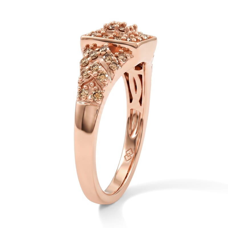 Natural Champagne Diamond 0.50 ctw Ring in 14K Rose Gold Over Sterling Silver (Size 6.0)