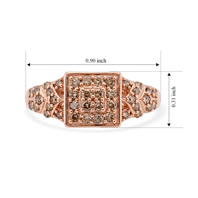 Natural Champagne Diamond 0.50 ctw Ring in 14K Rose Gold Over Sterling Silver (Size 6.0)