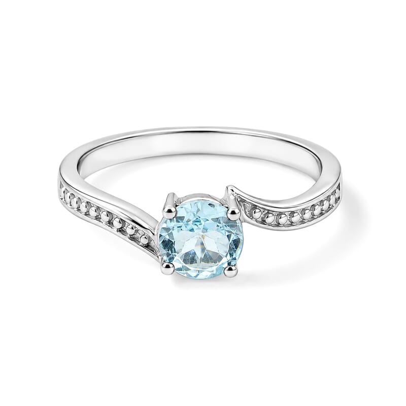 Simulated Blue Diamond Solitaire Ring in Sterling Silver (Size 7.0)