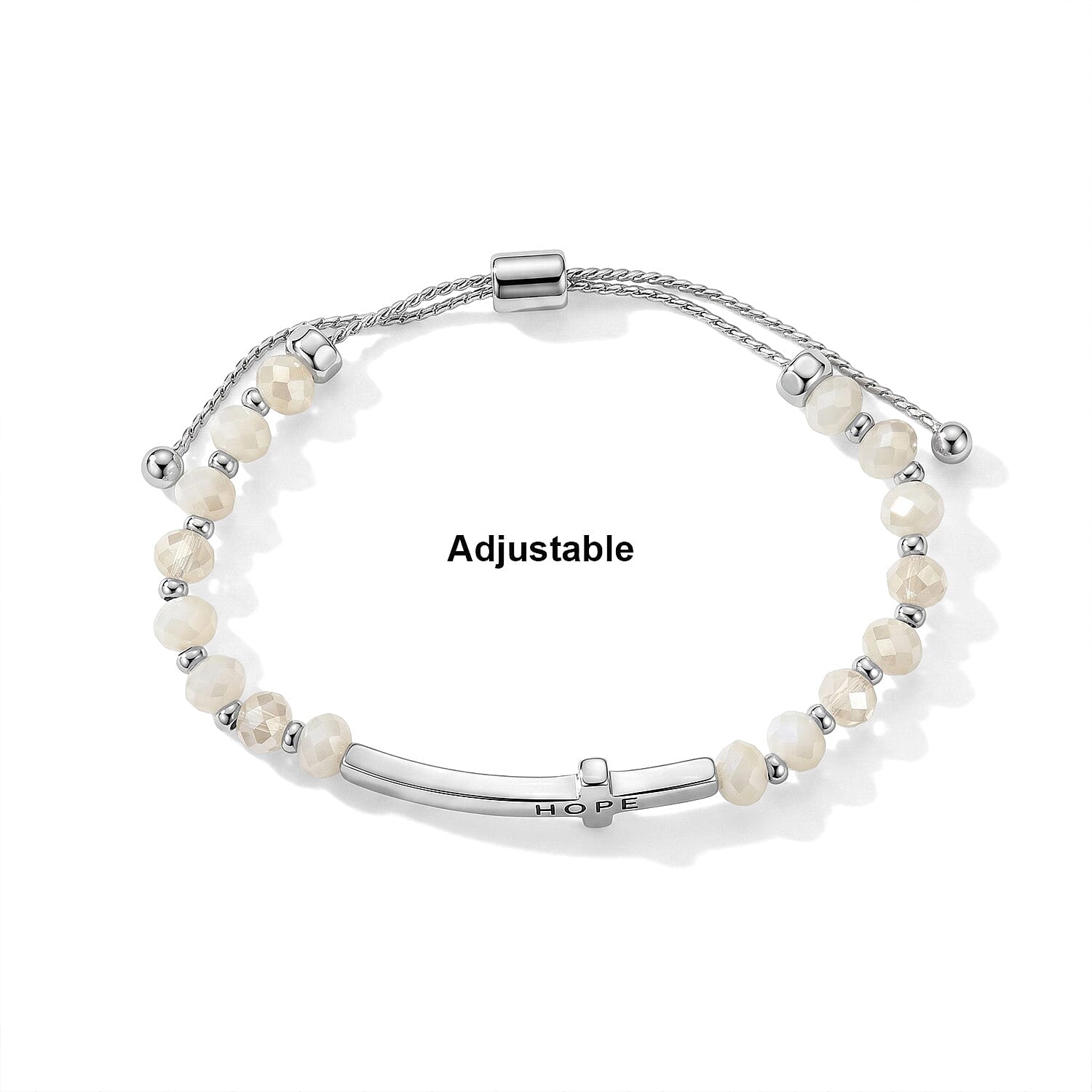 White Resin 8.80 ctw Hope Cross Bolo Bracelet in Silvertone