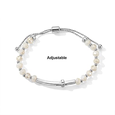 White Resin 8.80 ctw Hope Cross Bolo Bracelet in Silvertone