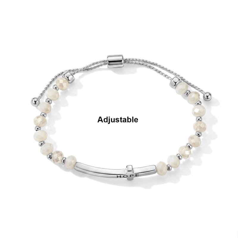 White Resin 8.80 ctw Hope Cross Bolo Bracelet in Silvertone
