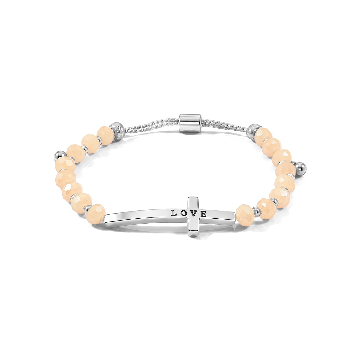 Champagne Resin 8.80 ctw Love Cross Bolo Bracelet in Silvertone
