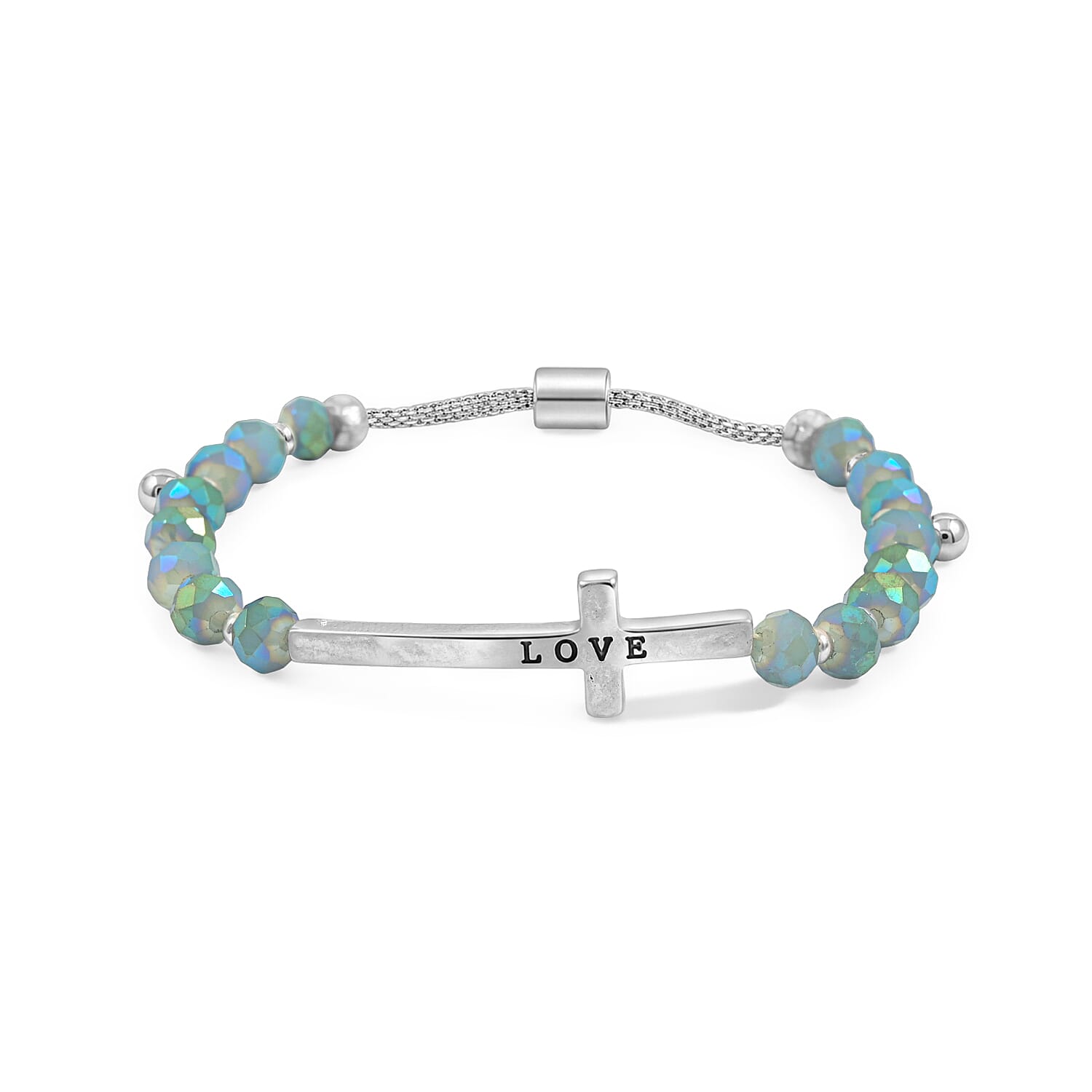 Labradorite Resin 8.80 ctw Love Cross Bolo Bracelet in Silvertone