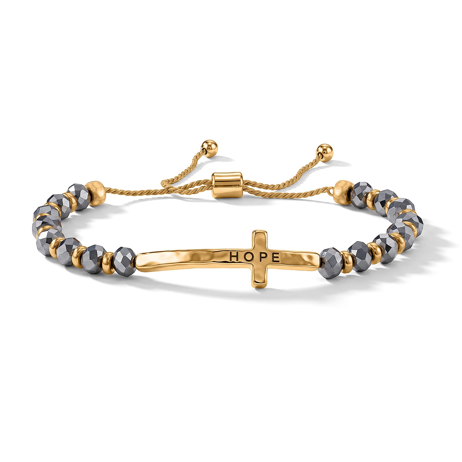 Grey Resin 8.80 ctw Hope Cross Bolo Bracelet in Goldtone