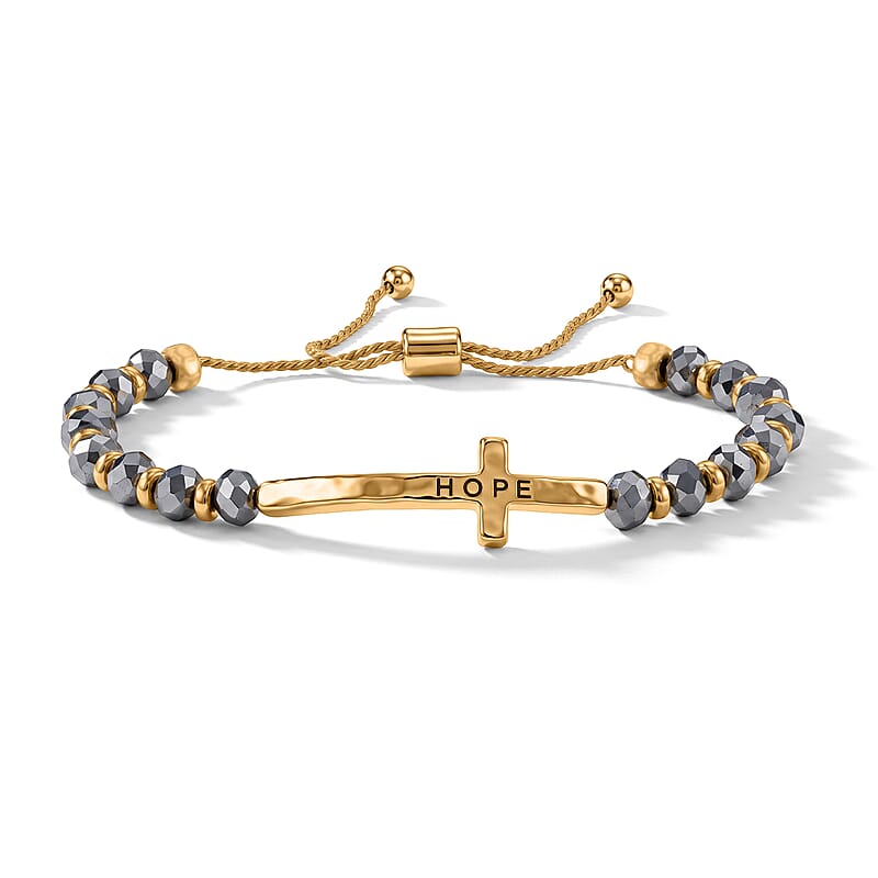 Grey Resin 8.80 ctw Hope Cross Bolo Bracelet in Goldtone