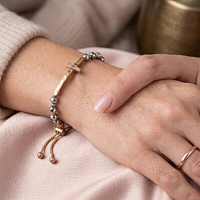 Grey Resin 8.80 ctw Hope Cross Bolo Bracelet in Goldtone