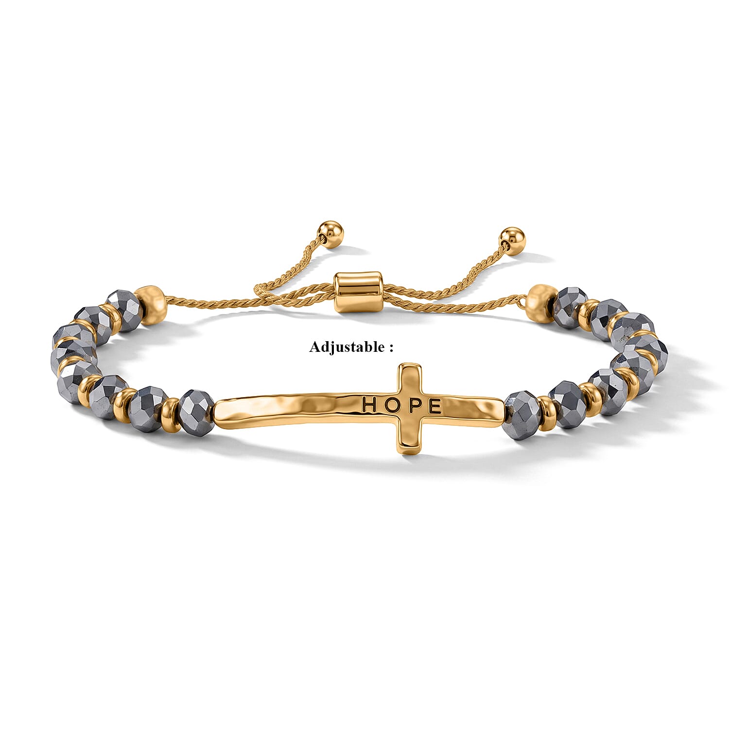 Grey Resin 8.80 ctw Hope Cross Bolo Bracelet in Goldtone