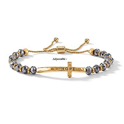 Grey Resin 8.80 ctw Hope Cross Bolo Bracelet in Goldtone