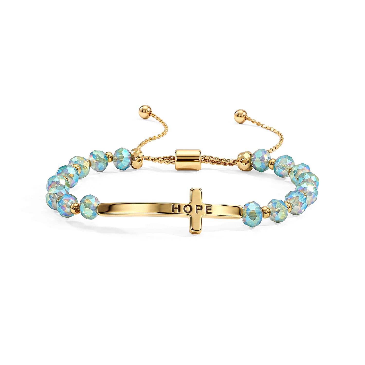 Grey Resin 8.80 ctw Hope Cross Bolo Bracelet in Goldtone