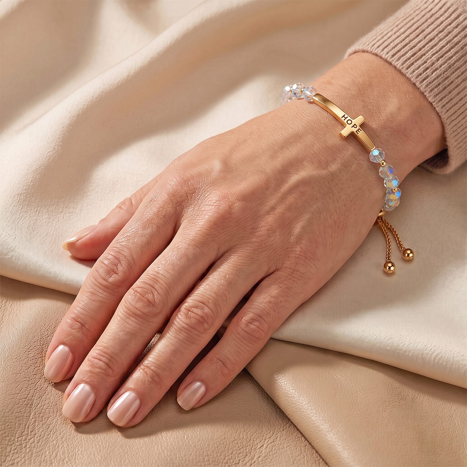 Grey Resin 8.80 ctw Hope Cross Bolo Bracelet in Goldtone