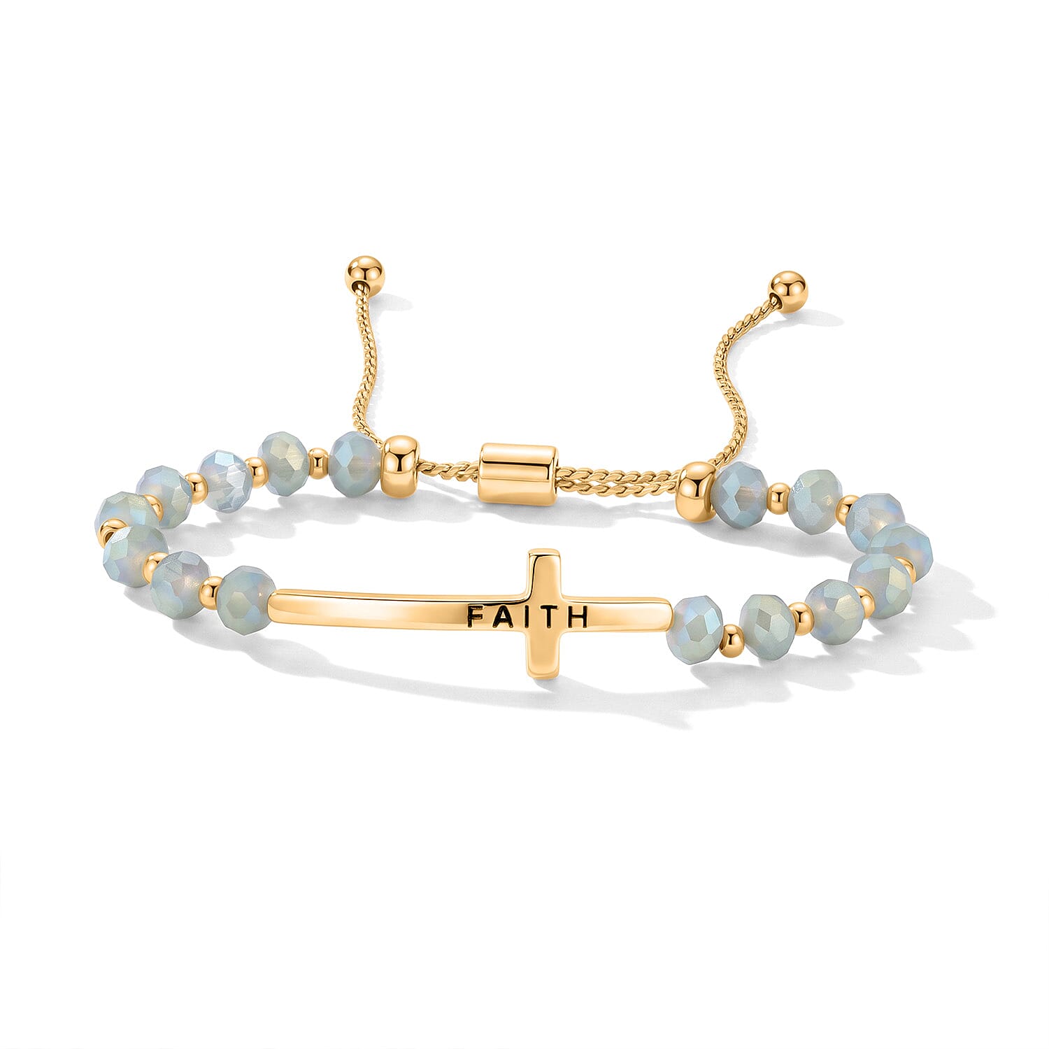 Grey Resin 8.80 ctw Faith Cross Bolo Bracelet in Goldtone