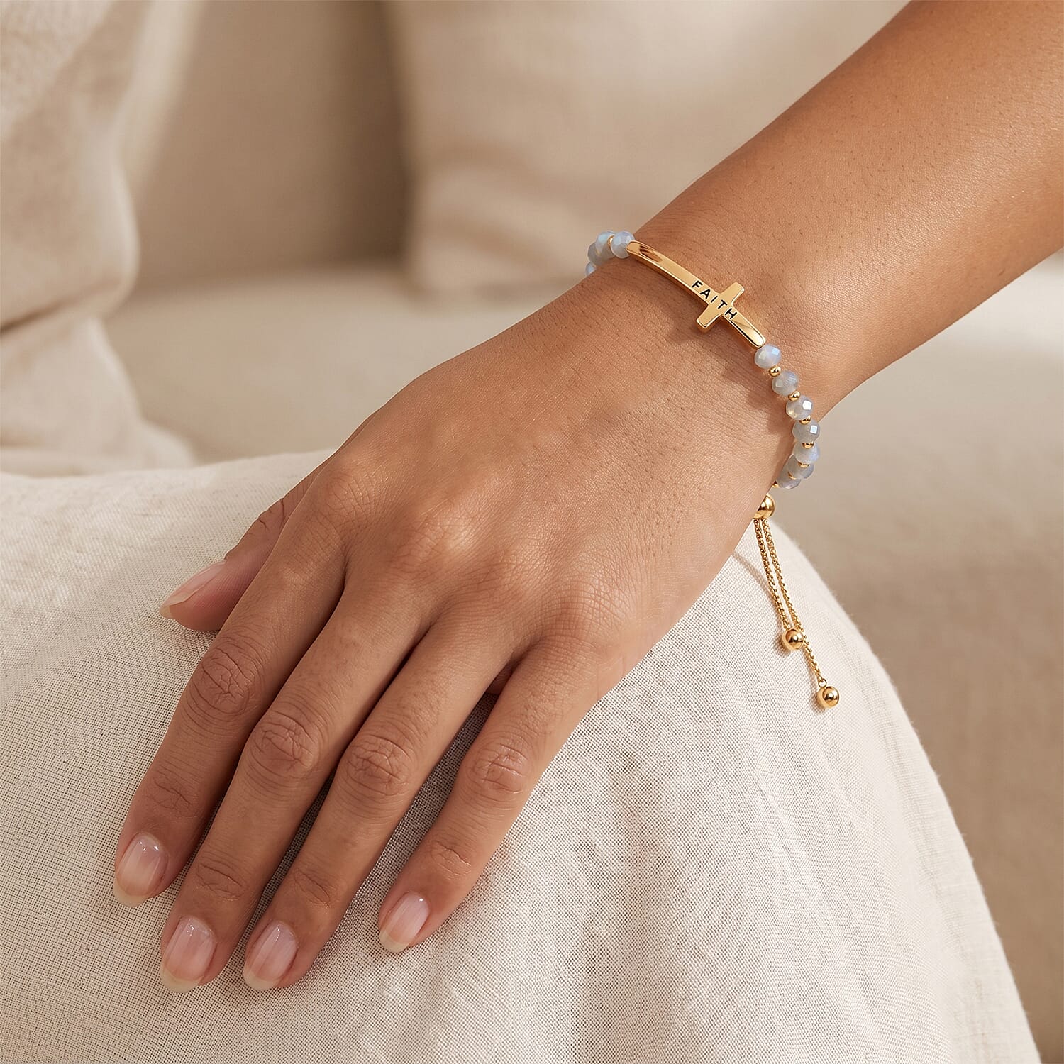 Grey Resin 8.80 ctw Faith Cross Bolo Bracelet in Goldtone