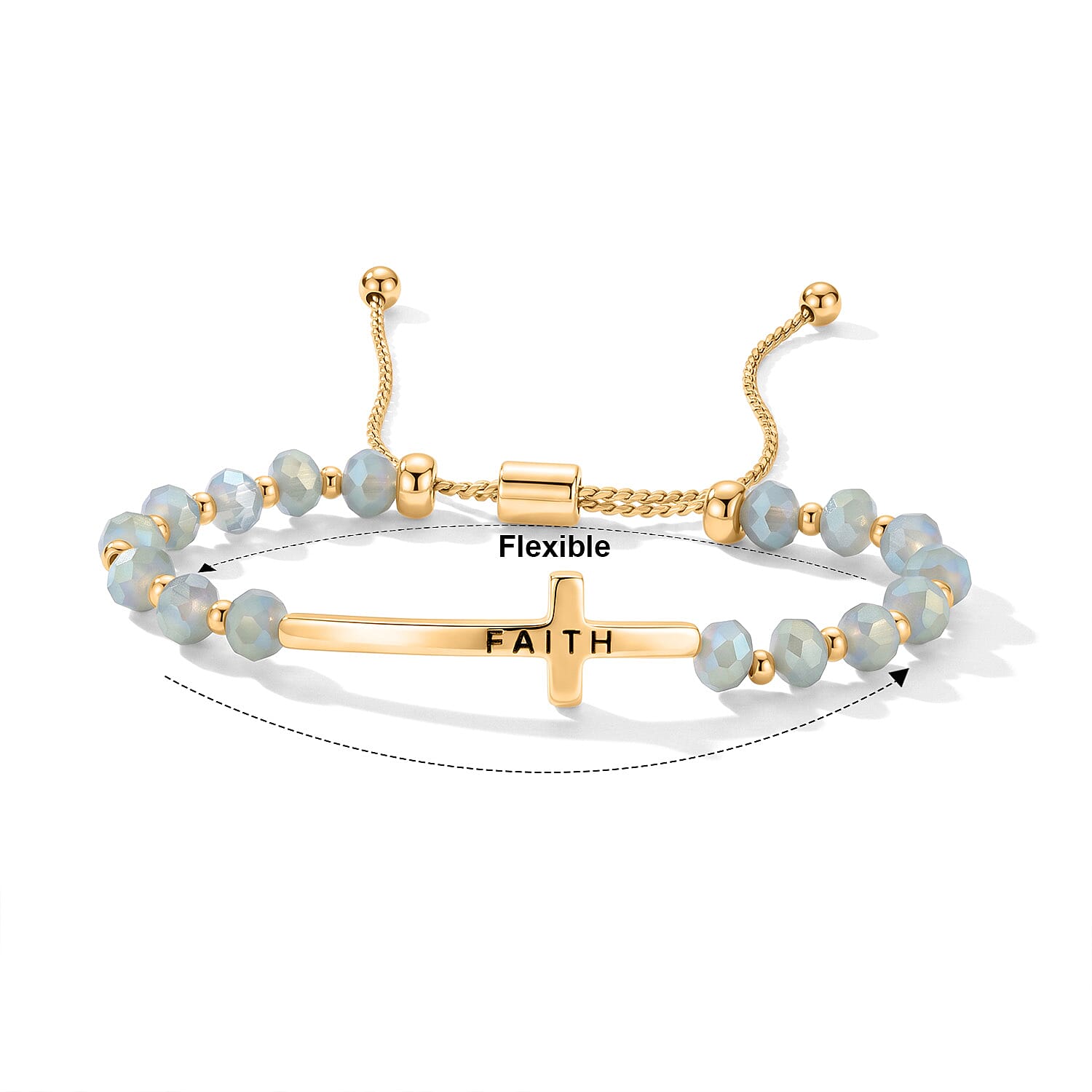 Grey Resin 8.80 ctw Faith Cross Bolo Bracelet in Goldtone