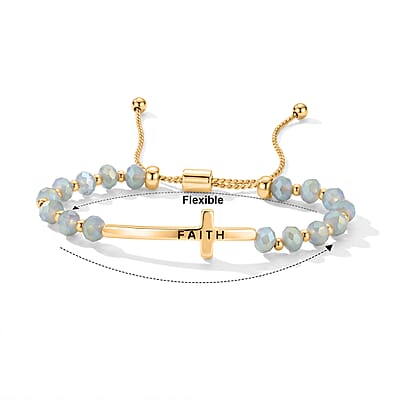 Grey Resin 8.80 ctw Faith Cross Bolo Bracelet in Goldtone