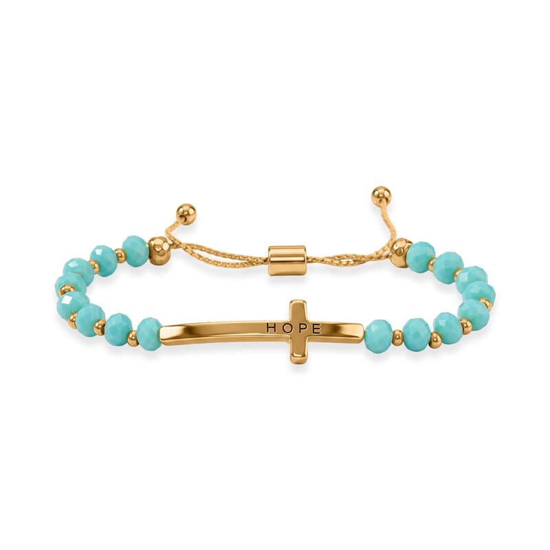 Turquoise Resin 8.80 ctw Hope Cross Bolo Bracelet in Goldtone