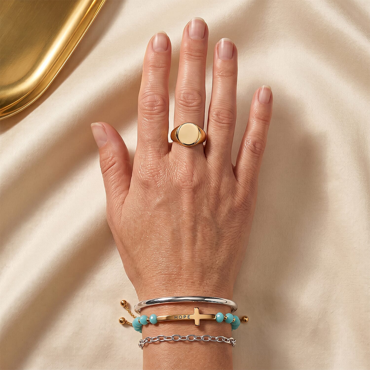 Turquoise Resin 8.80 ctw Hope Cross Bolo Bracelet in Goldtone