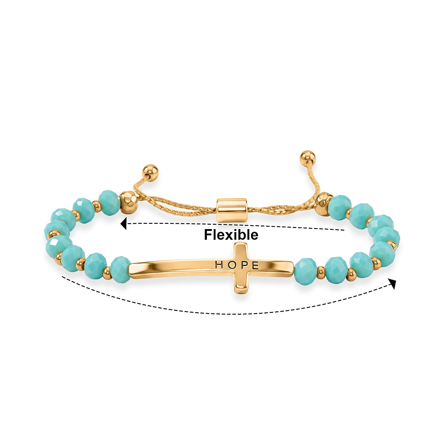 Turquoise Resin 8.80 ctw Hope Cross Bolo Bracelet in Goldtone